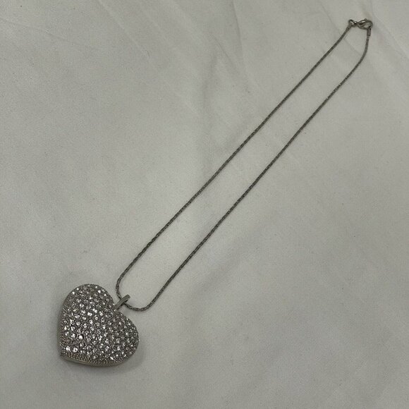 Unbranded Jewelry - Silver-Tone Filigree Rhinestones Heart Pendant 2” Pendant 26” Necklace Chain